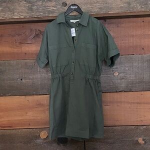 LOFT Green Button-Up Mini Dress